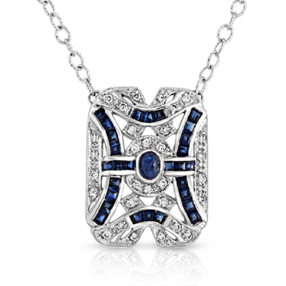 Unbranded 18k Gold Blue Sapphire Art Deco Necklace
